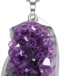 Jovivi Natural Raw Amethyst Crystal Healing Pendant Necklace