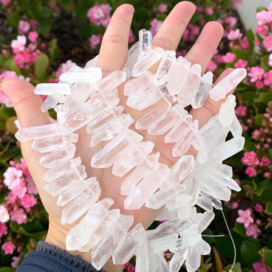 Adabele Raw Clear Quartz Spike Gemstone Beads 15 Inch
