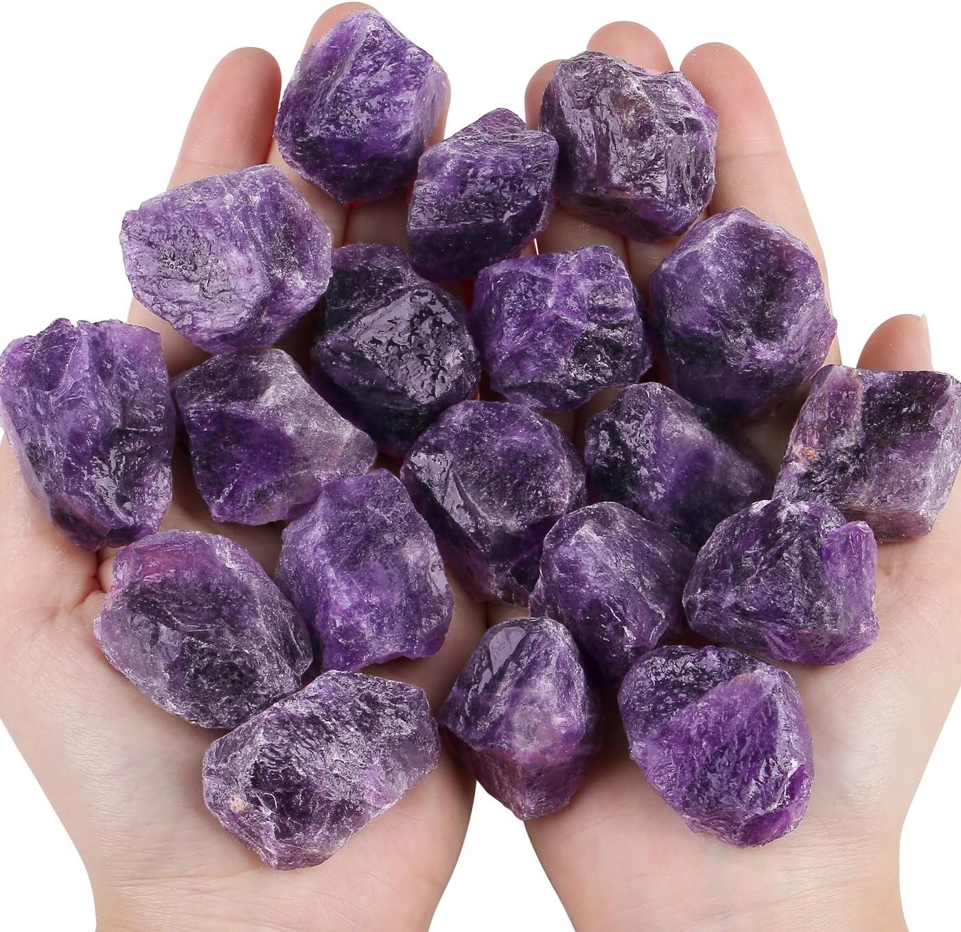 QINJIEJIE Raw Amethyst Healing Crystal Stones 1" Bulk